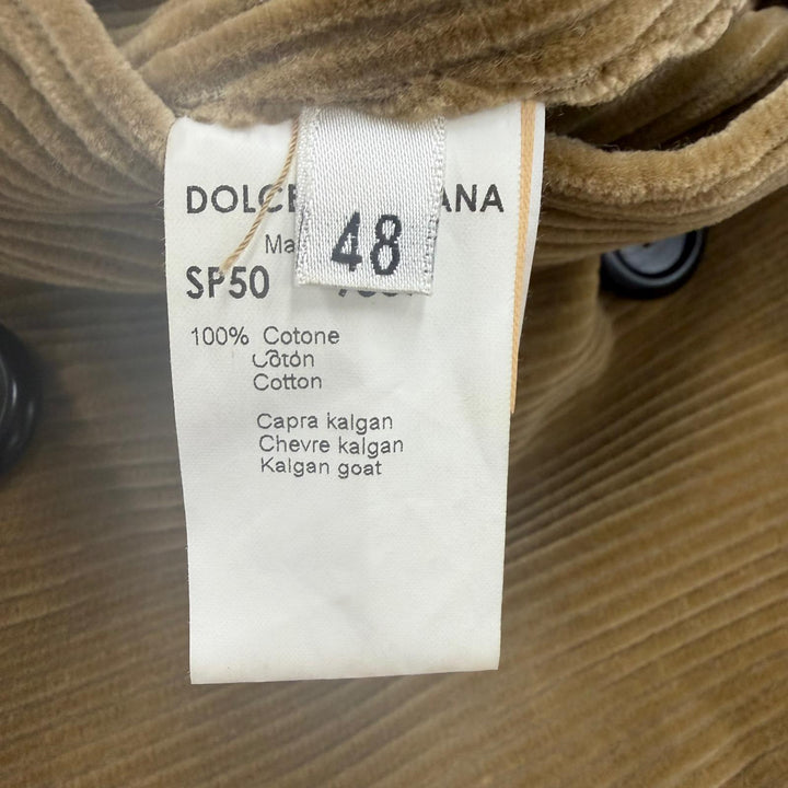 美品▼DOLCE&amp;GABBANA ドルチェ＆ガッバーナ カルガンラムファー 黒タグ コーデュロイ ダブルチェスターコート ベージュ 48 ハンガー付き