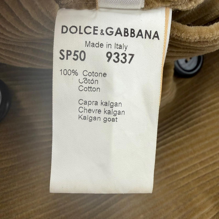美品▼DOLCE&amp;GABBANA ドルチェ＆ガッバーナ カルガンラムファー 黒タグ コーデュロイ ダブルチェスターコート ベージュ 48 ハンガー付き