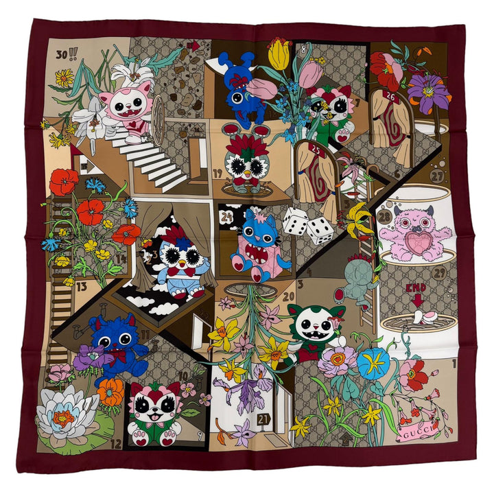 未使用品☆GUCCI グッチ 854039 Gucci Besties プリント シルクツイル スカーフ シルク100％ 現行品 スカーフ ボルドー 90×90cm 正規品