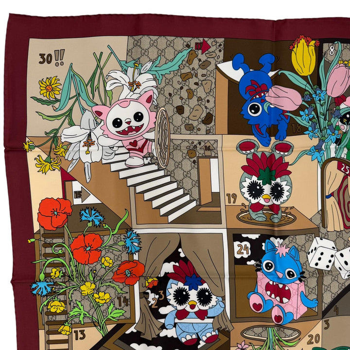 未使用品☆GUCCI グッチ 854039 Gucci Besties プリント シルクツイル スカーフ シルク100％ 現行品 スカーフ ボルドー 90×90cm 正規品