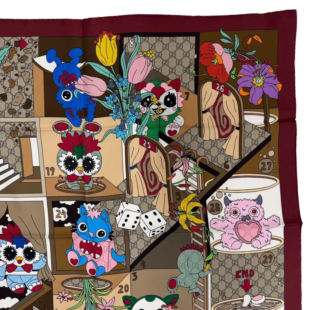 未使用品☆GUCCI グッチ 854039 Gucci Besties プリント シルクツイル スカーフ シルク100％ 現行品 スカーフ ボルドー 90×90cm 正規品