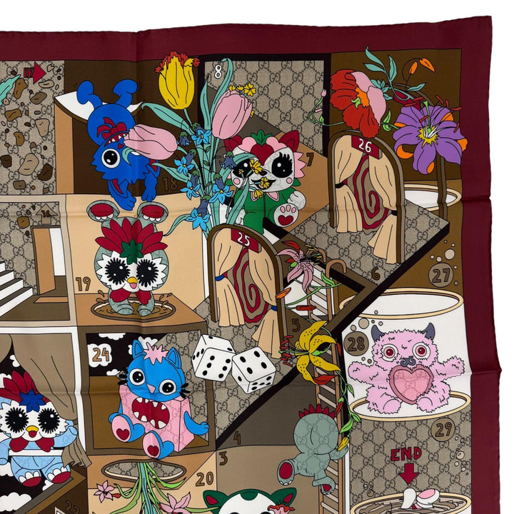 未使用品☆GUCCI グッチ 854039 Gucci Besties プリント シルクツイル スカーフ シルク100％ 現行品 スカーフ ボルドー 90×90cm 正規品