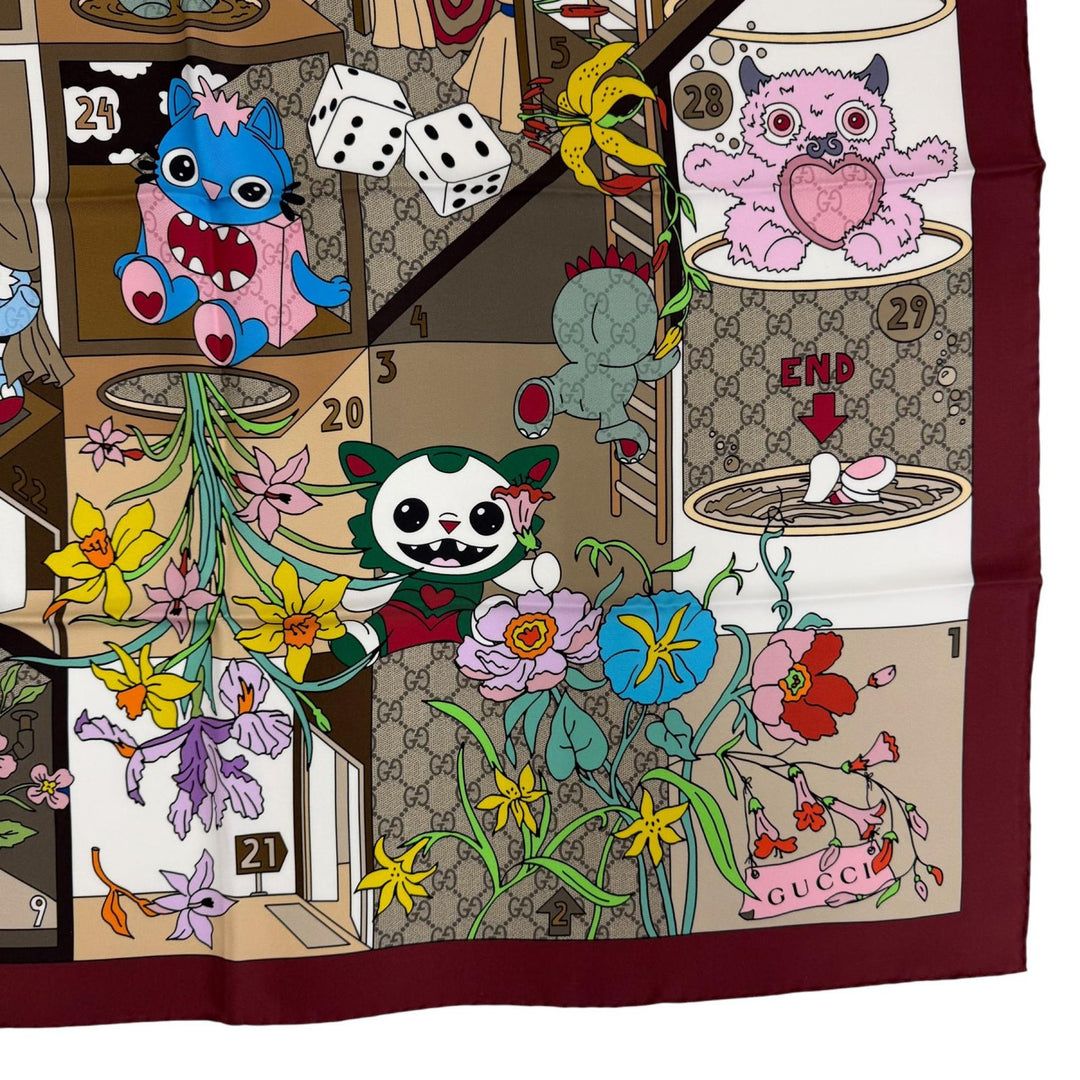 未使用品☆GUCCI グッチ 854039 Gucci Besties プリント シルクツイル スカーフ シルク100％ 現行品 スカーフ ボルドー 90×90cm 正規品