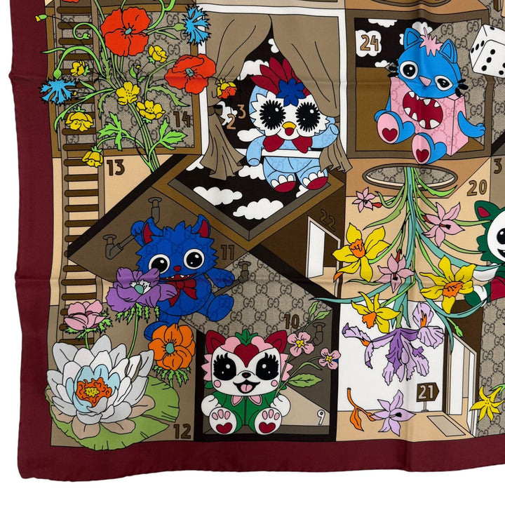 未使用品☆GUCCI グッチ 854039 Gucci Besties プリント シルクツイル スカーフ シルク100％ 現行品 スカーフ ボルドー 90×90cm 正規品