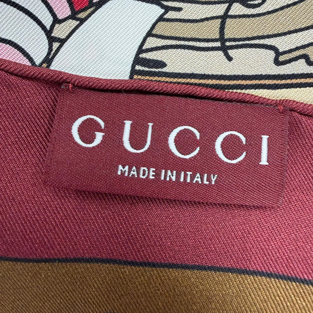未使用品☆GUCCI グッチ 854039 Gucci Besties プリント シルクツイル スカーフ シルク100％ 現行品 スカーフ ボルドー 90×90cm 正規品