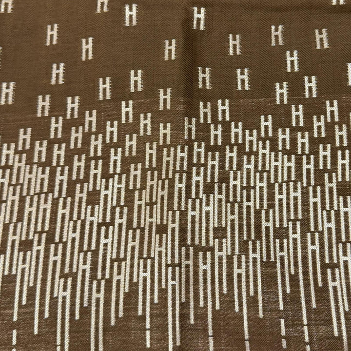 美品★HERMES エルメス シルク カシミヤ混 Hロゴ ショール ストール ブラウン ゴールド フランス製 正規品 レディース