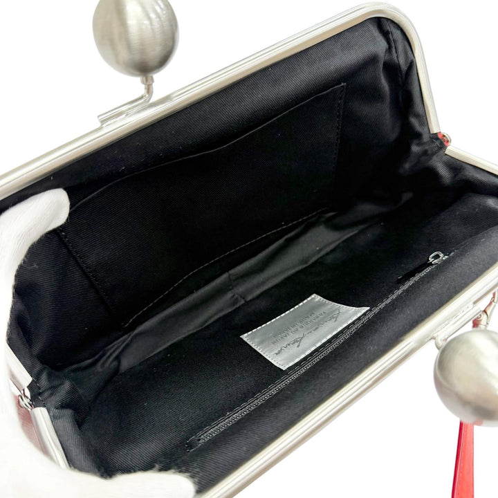 未使用品△kawa-kawa カワカワ 731-TMT レザー がま口 3way ハンドバッグ クラッチバッグ ショルダーバッグ レッド シルバー金具 日本製