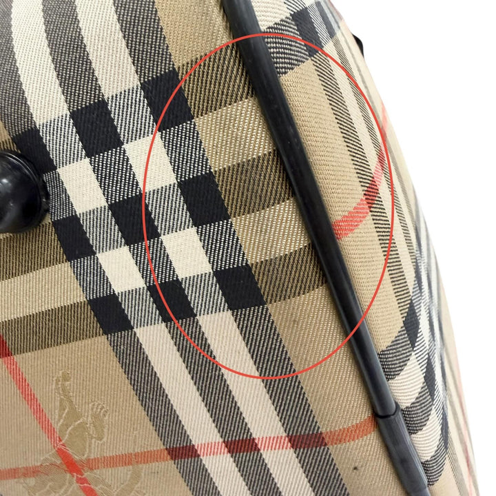 極美品△Burberrys バーバリー ヴィンテージ シャドーホース ノバチェック柄 レザー使い ボストンバッグ 鍵付き ベージュ レディース