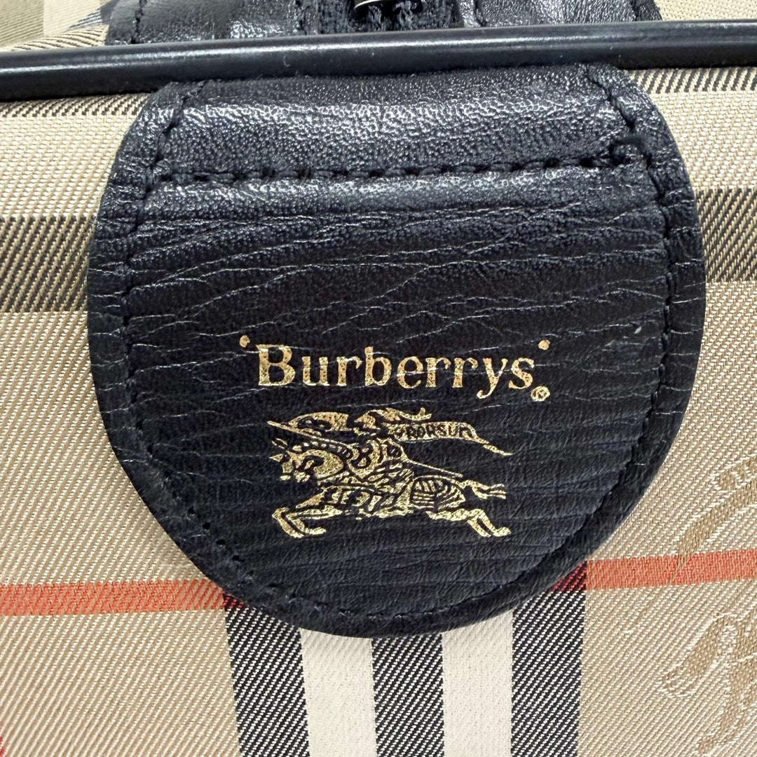 極美品△Burberrys バーバリー ヴィンテージ シャドーホース ノバチェック柄 レザー使い ボストンバッグ 鍵付き ベージュ レディース
