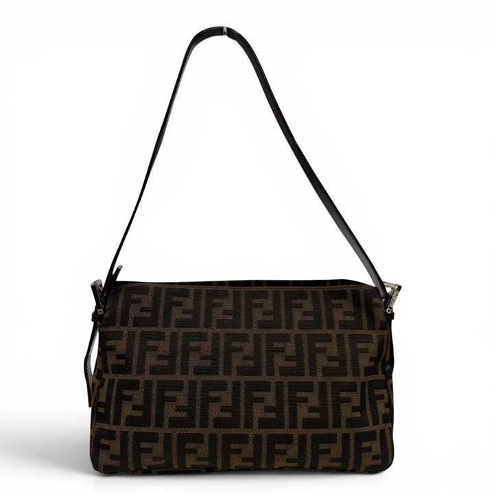 極美品☆FENDI フェンディ ヴィンテージ 26566 レザー使い ズッカ柄 FFロゴ金具付 ショルダーバッグ ブラウン イタリア製 箱付き