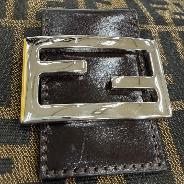 極美品☆FENDI フェンディ ヴィンテージ 26566 レザー使い ズッカ柄 FFロゴ金具付 ショルダーバッグ ブラウン イタリア製 箱付き