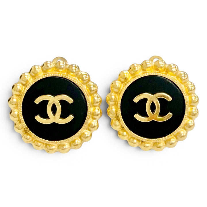 極美品△CHANEL シャネル ヴィンテージ 95A ココマーク バイカラー イヤリング 両耳用 ゴールド ブラック フランス製 レディース 箱付き
