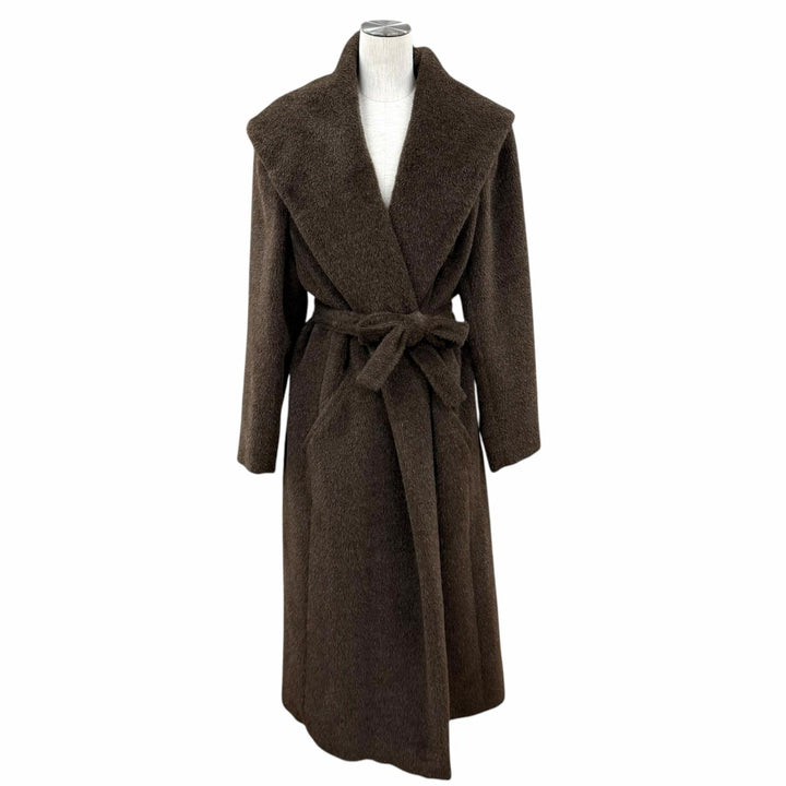 美品★Max Mara マックスマーラ アルパカ バージンウール モヘア混 ベルトラップコート アウター ブラウン IT 42 イタリア製 レディース
