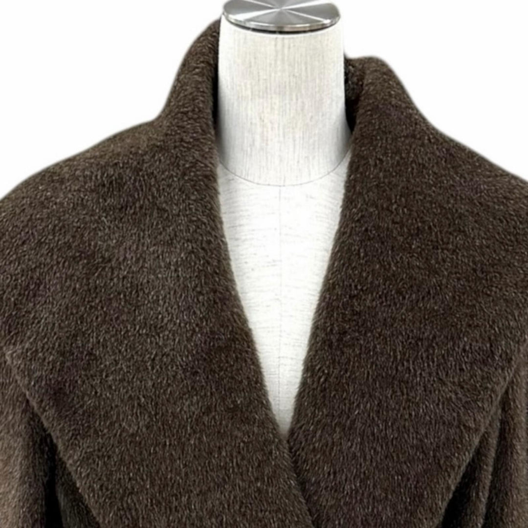 美品★Max Mara マックスマーラ アルパカ バージンウール モヘア混 ベルトラップコート アウター ブラウン IT 42 イタリア製 レディース
