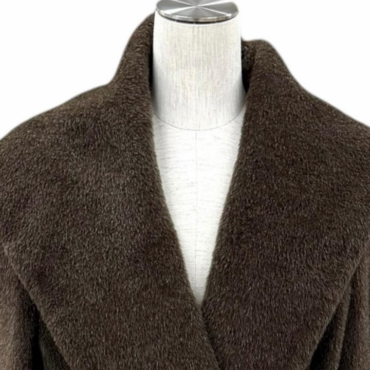 美品★Max Mara マックスマーラ アルパカ バージンウール モヘア混 ベルトラップコート アウター ブラウン IT 42 イタリア製 レディース