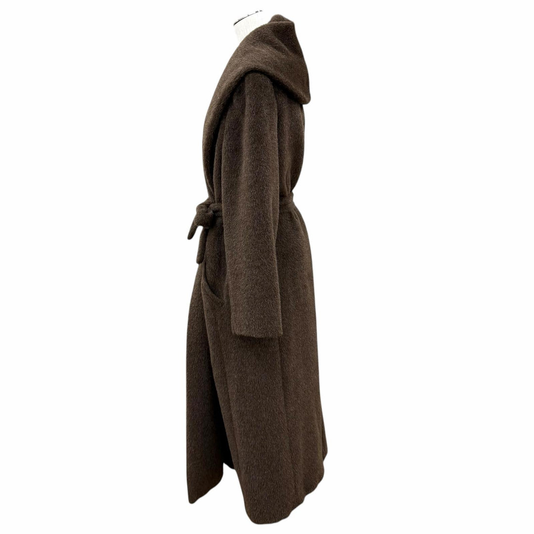 美品★Max Mara マックスマーラ アルパカ バージンウール モヘア混 ベルトラップコート アウター ブラウン IT 42 イタリア製 レディース