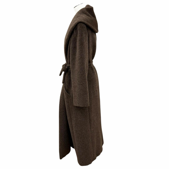 美品★Max Mara マックスマーラ アルパカ バージンウール モヘア混 ベルトラップコート アウター ブラウン IT 42 イタリア製 レディース
