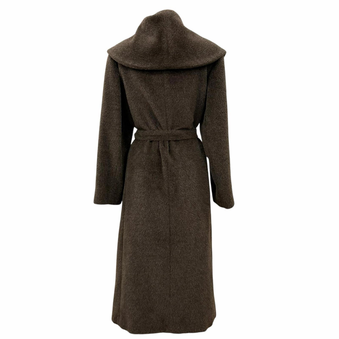 美品★Max Mara マックスマーラ アルパカ バージンウール モヘア混 ベルトラップコート アウター ブラウン IT 42 イタリア製 レディース
