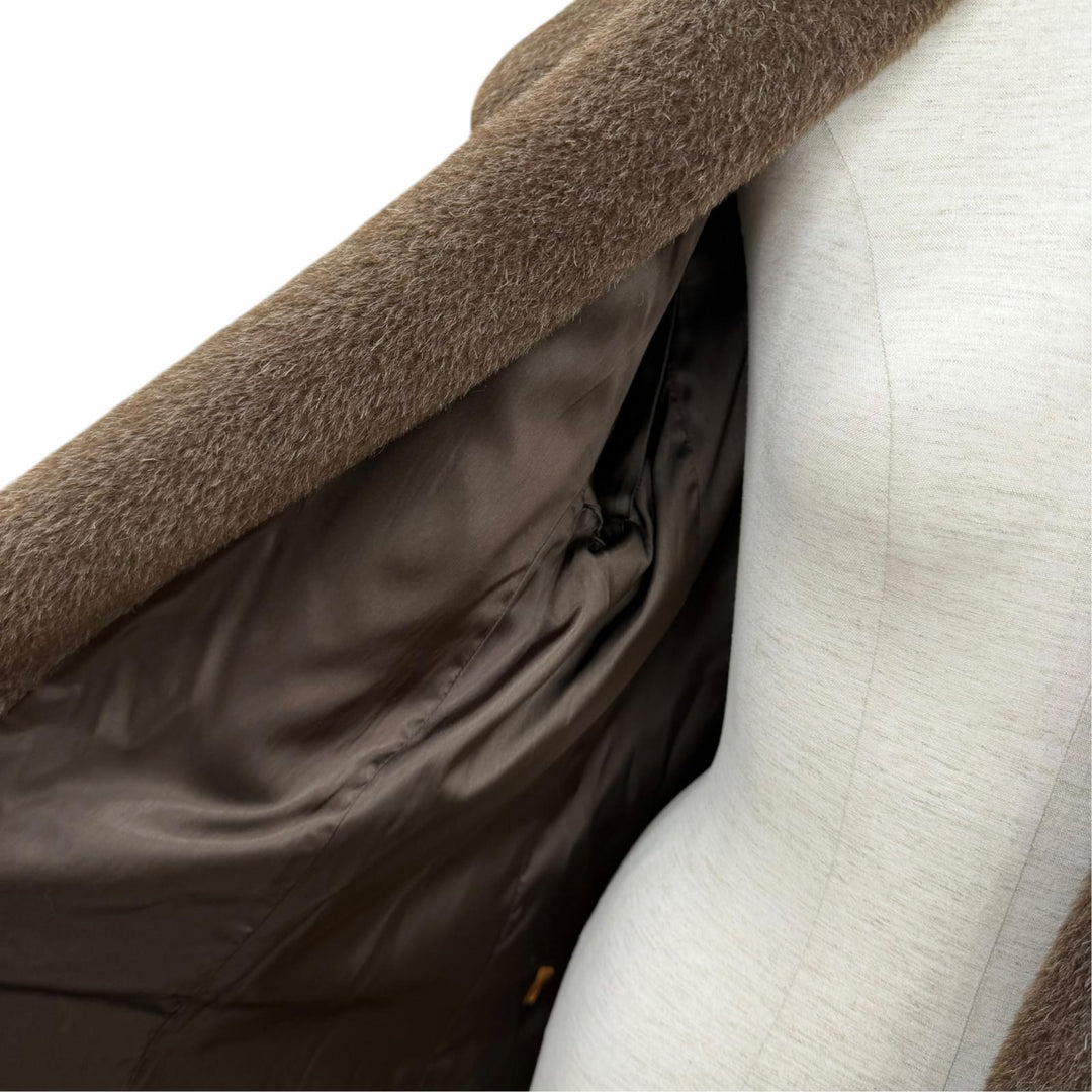 美品★Max Mara マックスマーラ アルパカ バージンウール モヘア混 ベルトラップコート アウター ブラウン IT 42 イタリア製 レディース