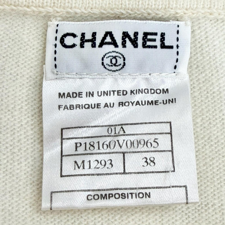 美品△CHANEL シャネル ヴィンテージ 01A P18160 カシミヤ100％ ココマーク ノースリーブニット ベスト アイボリー EU 38 英国製 正規品
