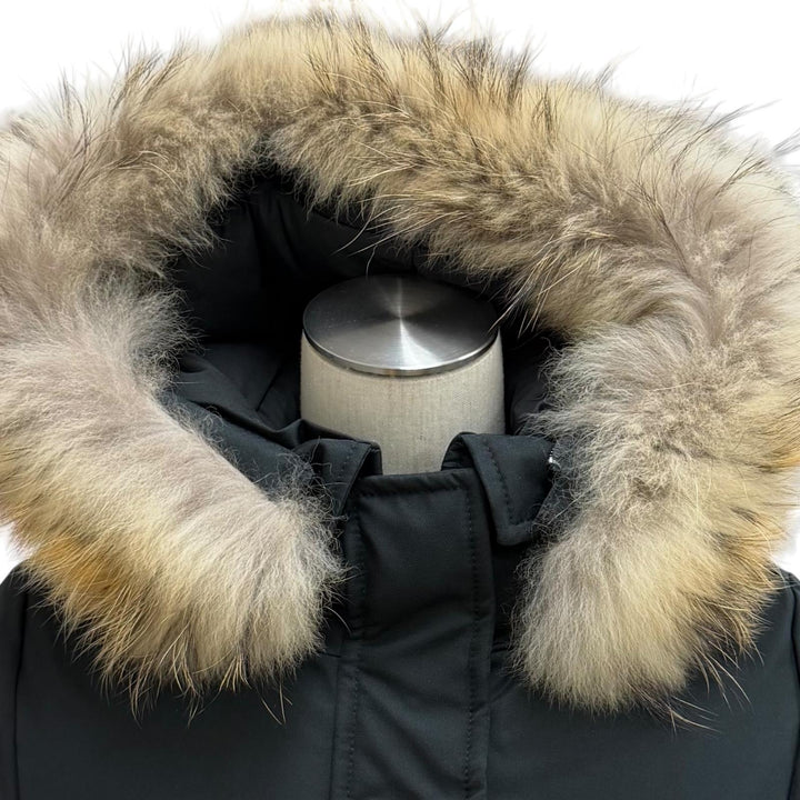 極美品★Pyrenex ピレネックス BORDEAUX ボルドー ラクーンファー・フード付 比翼仕立て ダウンコート ブラック 38 ブルガリア製