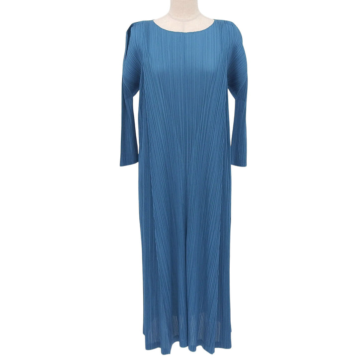 極美品▲PLEATS PLEASE プリーツプリーズ イッセイミヤケ 22SS PP21-JH484 ロング丈 ワンピース ブルー 2 日本製 正規品 レディース