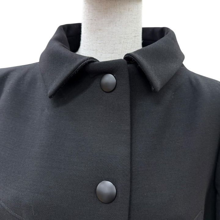 極美品☆PRADA プラダ P644IH S182 バージンウール100％ ベルト付き 2WAY ノーカラー コート ブラック 40 イタリア製 正規品 レディース