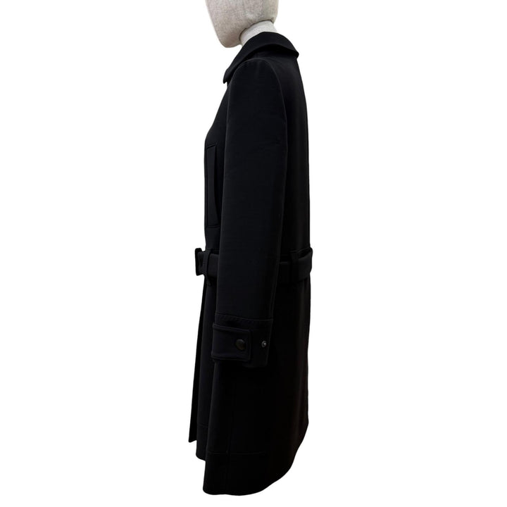 極美品☆PRADA プラダ P644IH S182 バージンウール100％ ベルト付き 2WAY ノーカラー コート ブラック 40 イタリア製 正規品 レディース