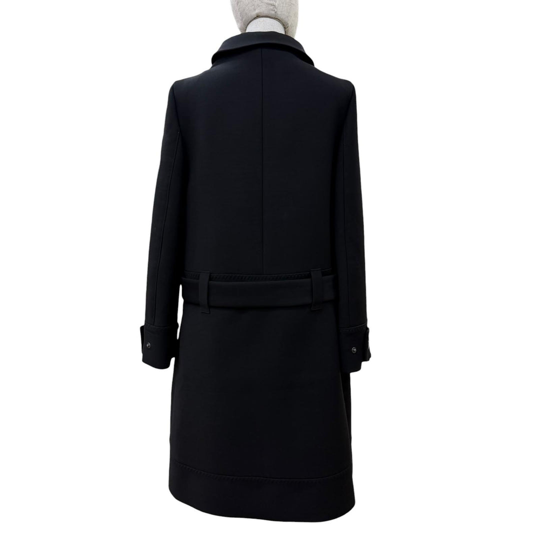 極美品☆PRADA プラダ P644IH S182 バージンウール100％ ベルト付き 2WAY ノーカラー コート ブラック 40 イタリア製 正規品 レディース