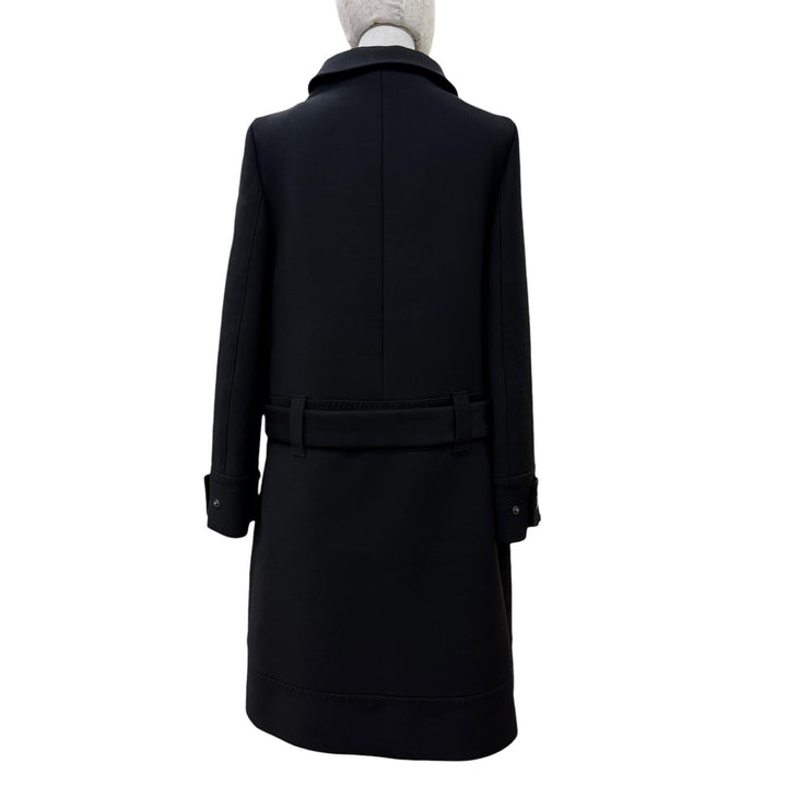 極美品☆PRADA プラダ P644IH S182 バージンウール100％ ベルト付き 2WAY ノーカラー コート ブラック 40 イタリア製 正規品 レディース