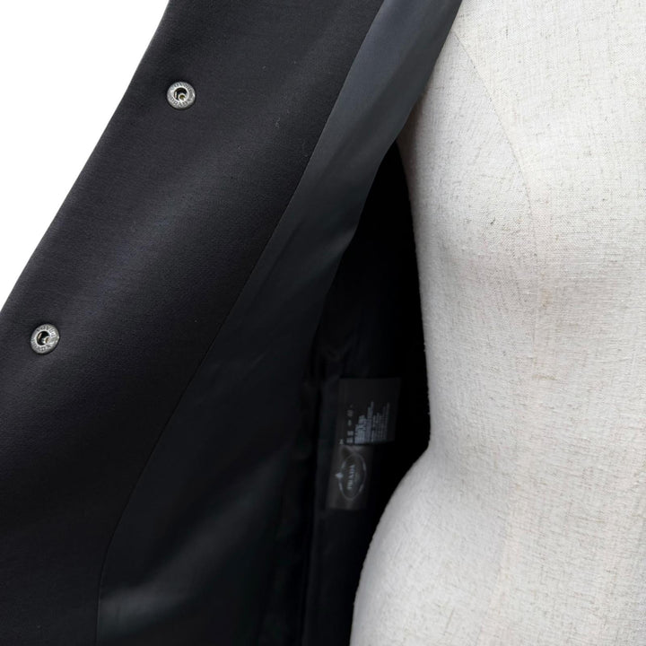 極美品☆PRADA プラダ P644IH S182 バージンウール100％ ベルト付き 2WAY ノーカラー コート ブラック 40 イタリア製 正規品 レディース