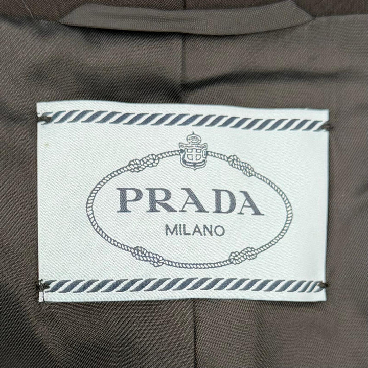 極美品☆PRADA プラダ P644IH S182 バージンウール100％ ベルト付き 2WAY ノーカラー コート ブラック 40 イタリア製 正規品 レディース