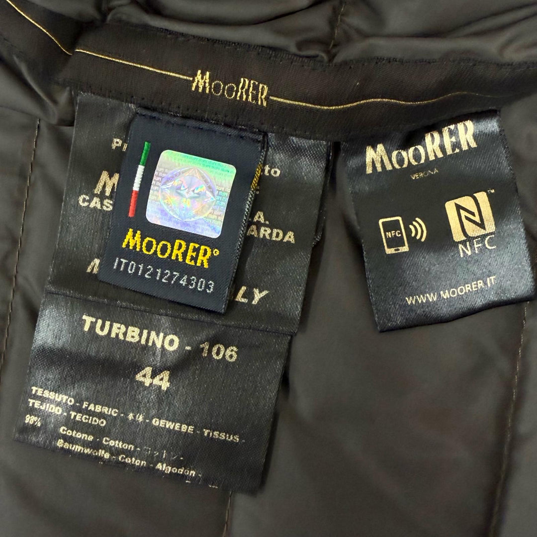 美品□MOORER ムーレー TURBINO-106 VERONA ロゴボタン デニム ダウンジャケット ブルゾン ブラック 44 イタリア製 正規品 メンズ