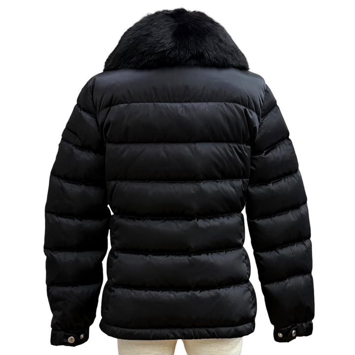 美品★PRADA プラダ 28B061 FOXファー トライアングルロゴプレート ZIP UP ダウンジャケット ブラック 40 正規品 レディース