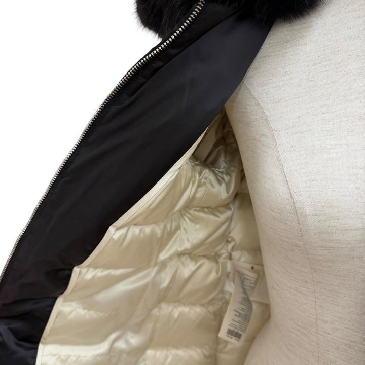 美品★PRADA プラダ 28B061 FOXファー トライアングルロゴプレート ZIP UP ダウンジャケット ブラック 40 正規品 レディース