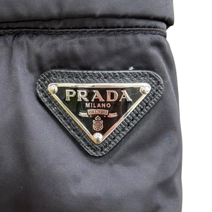 美品★PRADA プラダ 28B061 FOXファー トライアングルロゴプレート ZIP UP ダウンジャケット ブラック 40 正規品 レディース