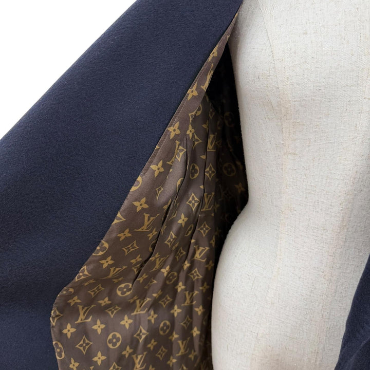 極美品☆LOUIS VUITTON ルイヴィトン 24SS 1AFEZG カシミヤ 裏地モノグラム ロング丈 コート ネイビー 34 イタリア製 正規品 レディース