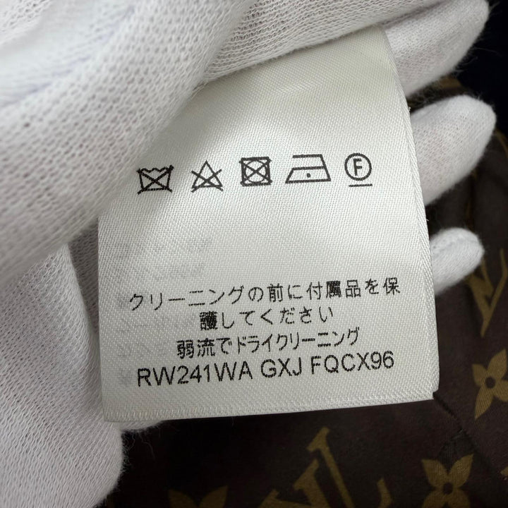 極美品☆LOUIS VUITTON ルイヴィトン 24SS 1AFEZG カシミヤ 裏地モノグラム ロング丈 コート ネイビー 34 イタリア製 正規品 レディース