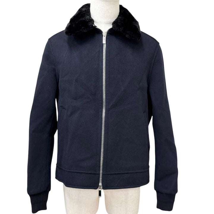 極美品□DIOR ディオール オム 013C406A3840 ウール100％ 襟ビーバーファー レザー使い ジャケット ネイビー 48 イタリア製 正規品