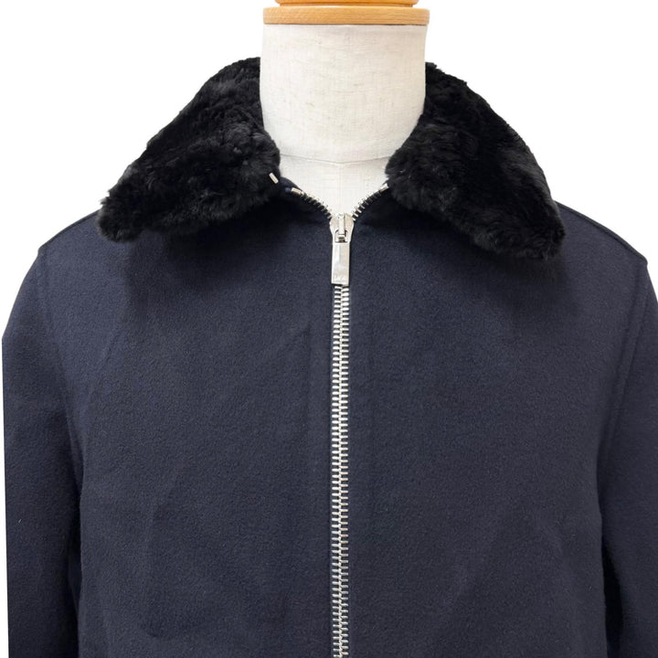 極美品□DIOR ディオール オム 013C406A3840 ウール100％ 襟ビーバーファー レザー使い ジャケット ネイビー 48 イタリア製 正規品
