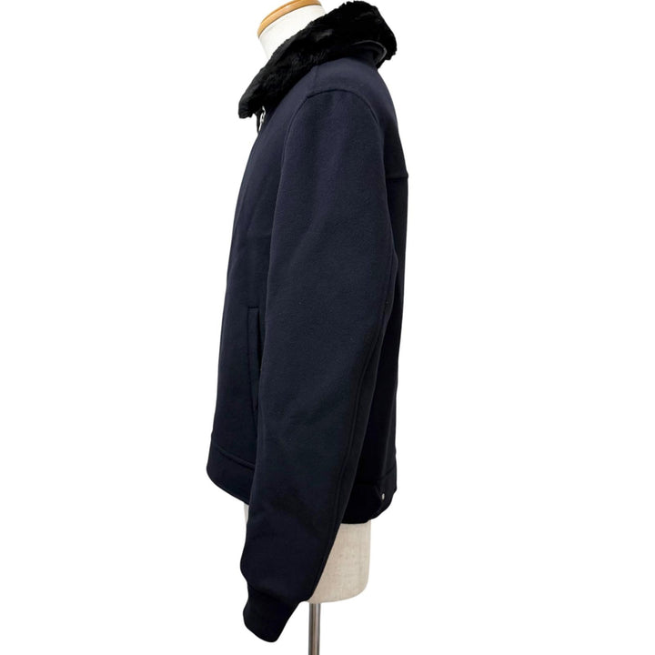 極美品□DIOR ディオール オム 013C406A3840 ウール100％ 襟ビーバーファー レザー使い ジャケット ネイビー 48 イタリア製 正規品