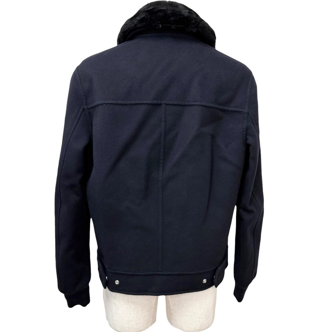 極美品□DIOR ディオール オム 013C406A3840 ウール100％ 襟ビーバーファー レザー使い ジャケット ネイビー 48 イタリア製 正規品