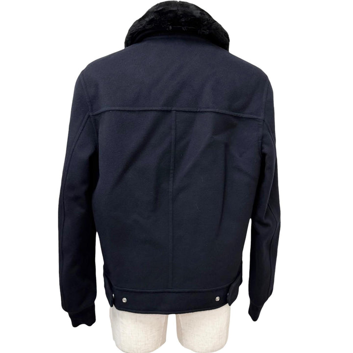 極美品□DIOR ディオール オム 013C406A3840 ウール100％ 襟ビーバーファー レザー使い ジャケット ネイビー 48 イタリア製 正規品