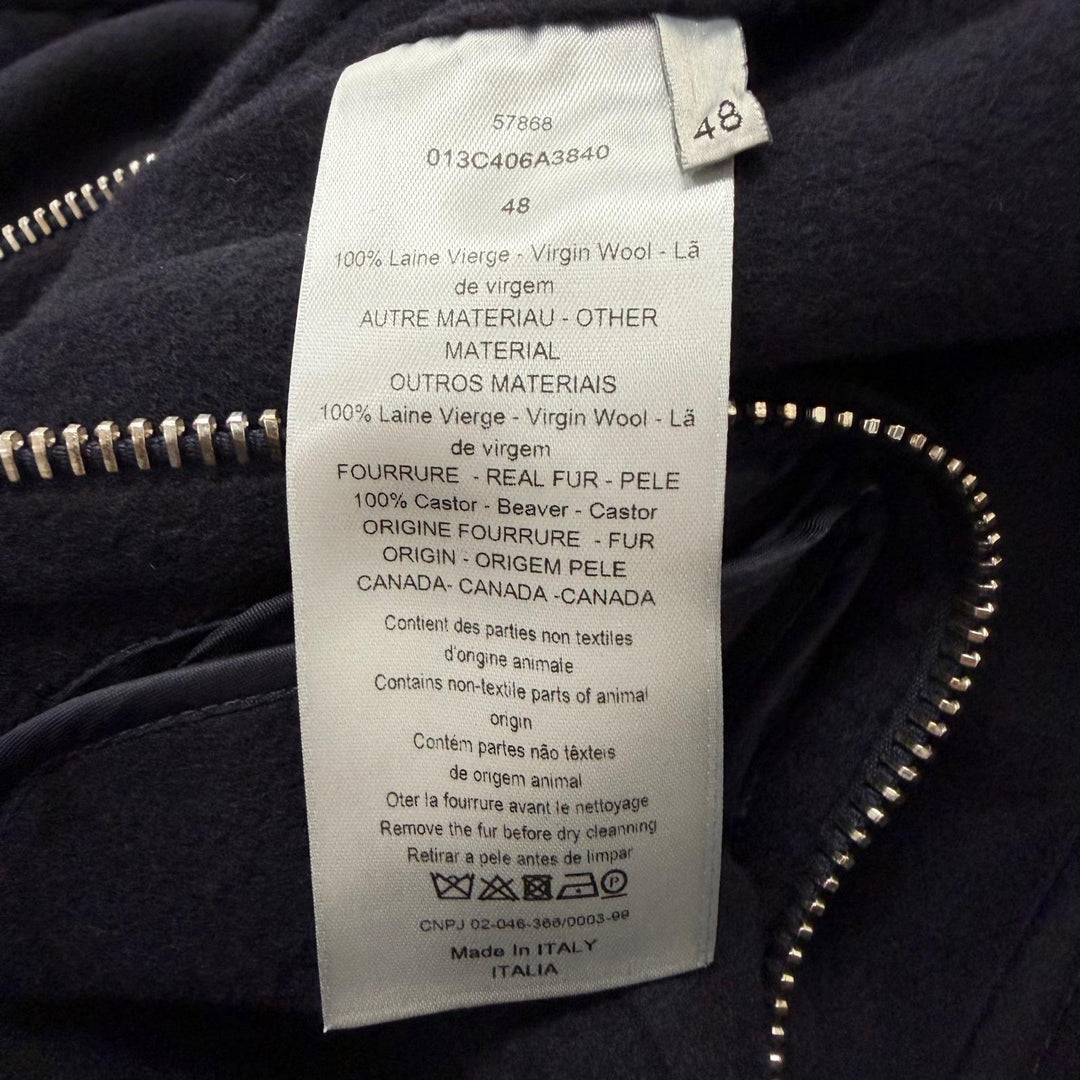 極美品□DIOR ディオール オム 013C406A3840 ウール100％ 襟ビーバーファー レザー使い ジャケット ネイビー 48 イタリア製 正規品