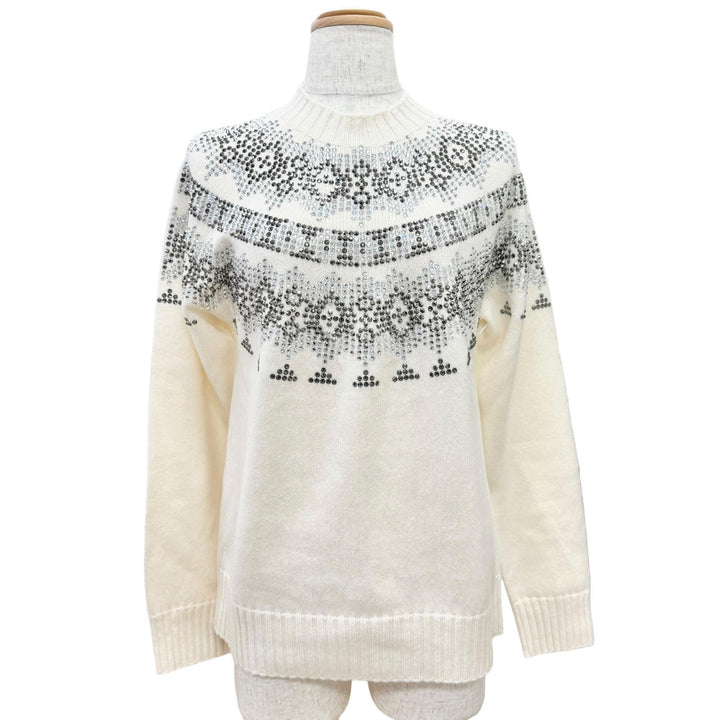 極美品△Max Mara マックスマーラ 2022年 13660823 ウール カシミヤ ラインストーン装飾 長袖 ニット セーター アイボリー S 伊製 正規品