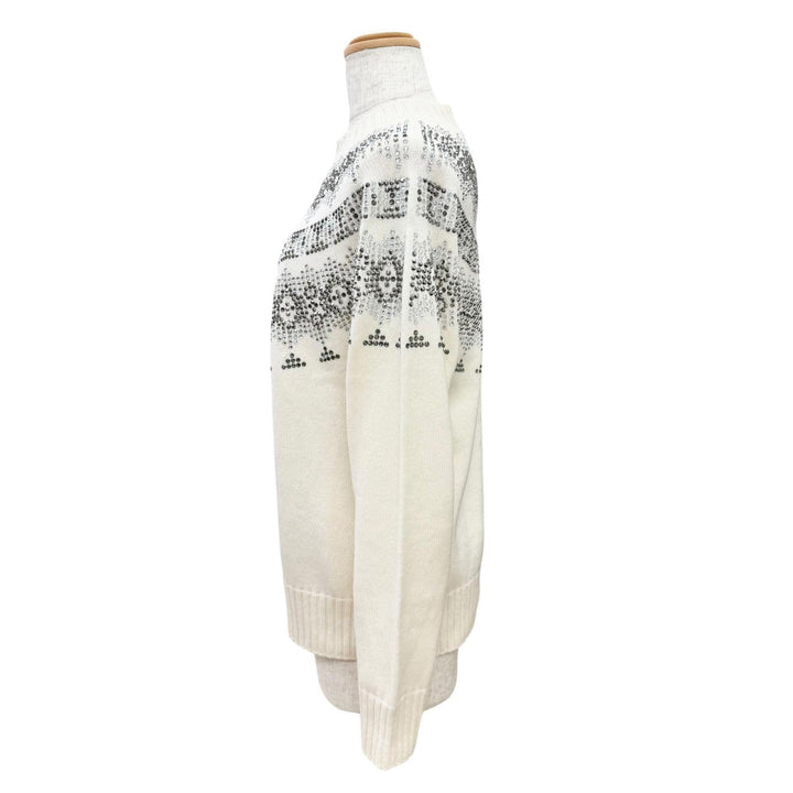 極美品△Max Mara マックスマーラ 2022年 13660823 ウール カシミヤ ラインストーン装飾 長袖 ニット セーター アイボリー S 伊製 正規品