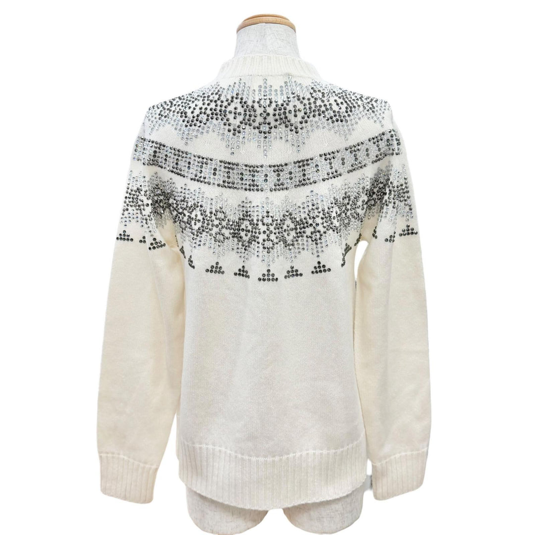 極美品△Max Mara マックスマーラ 2022年 13660823 ウール カシミヤ ラインストーン装飾 長袖 ニット セーター アイボリー S 伊製 正規品