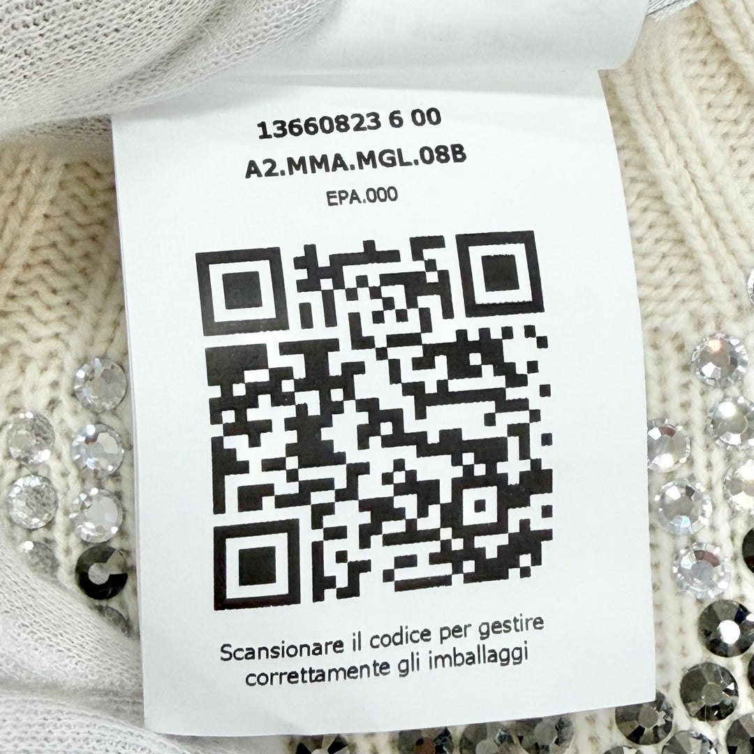 極美品△Max Mara マックスマーラ 2022年 13660823 ウール カシミヤ ラインストーン装飾 長袖 ニット セーター アイボリー S 伊製 正規品