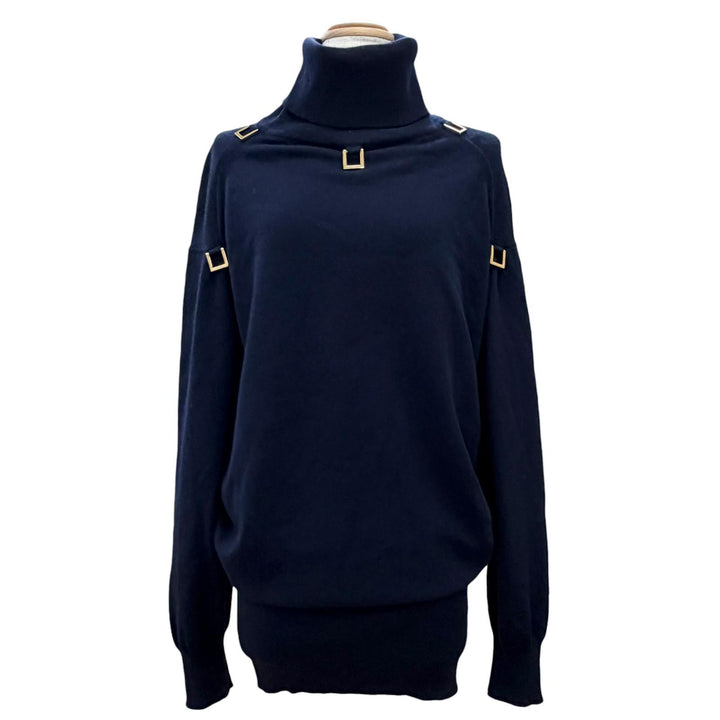 極美品△LOUIS VUITTON ルイヴィトン 22AW カシミヤ99％ Dリング タートルネック ニット ワンピース トップス ネイビー S 伊製 正規品