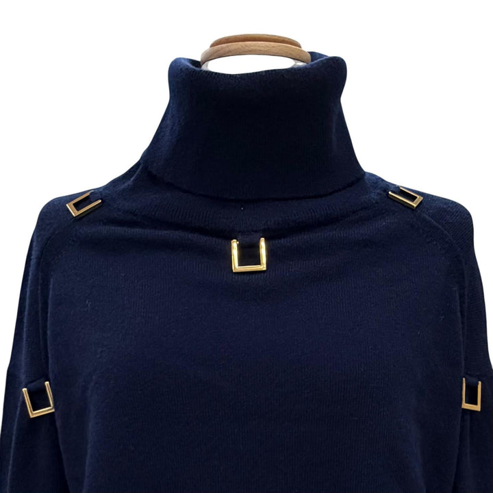 極美品△LOUIS VUITTON ルイヴィトン 22AW カシミヤ99％ Dリング タートルネック ニット ワンピース トップス ネイビー S 伊製 正規品